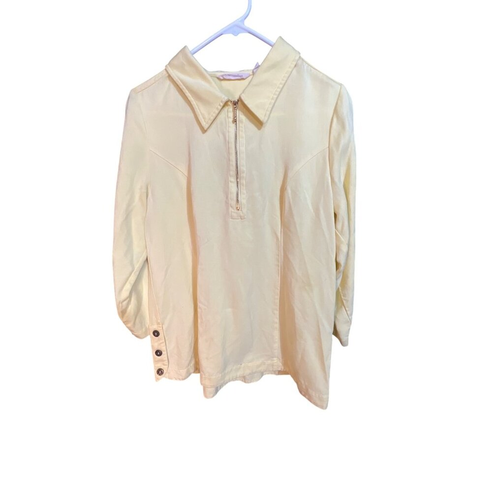 Soft Surroundings Yellow Half-Zip Tunic Top With Collar & Buttoned Sleeves - Siz